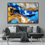 Blue Orange Marble Fluid Effect Canvas Wall Art Print