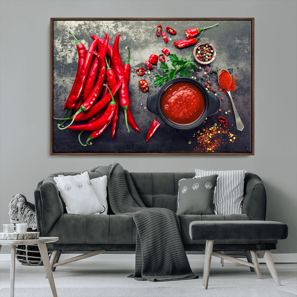 Red Chili Peppers Wall Art Kitchen Artwork Canvas Print