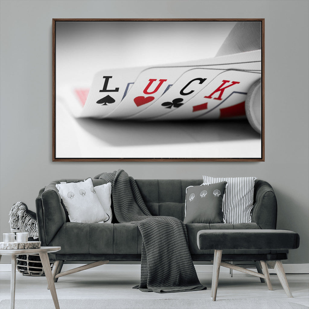 Framed Lucky Poker Cards Canvas | Modern Triptych Wall Art for Game Rooms