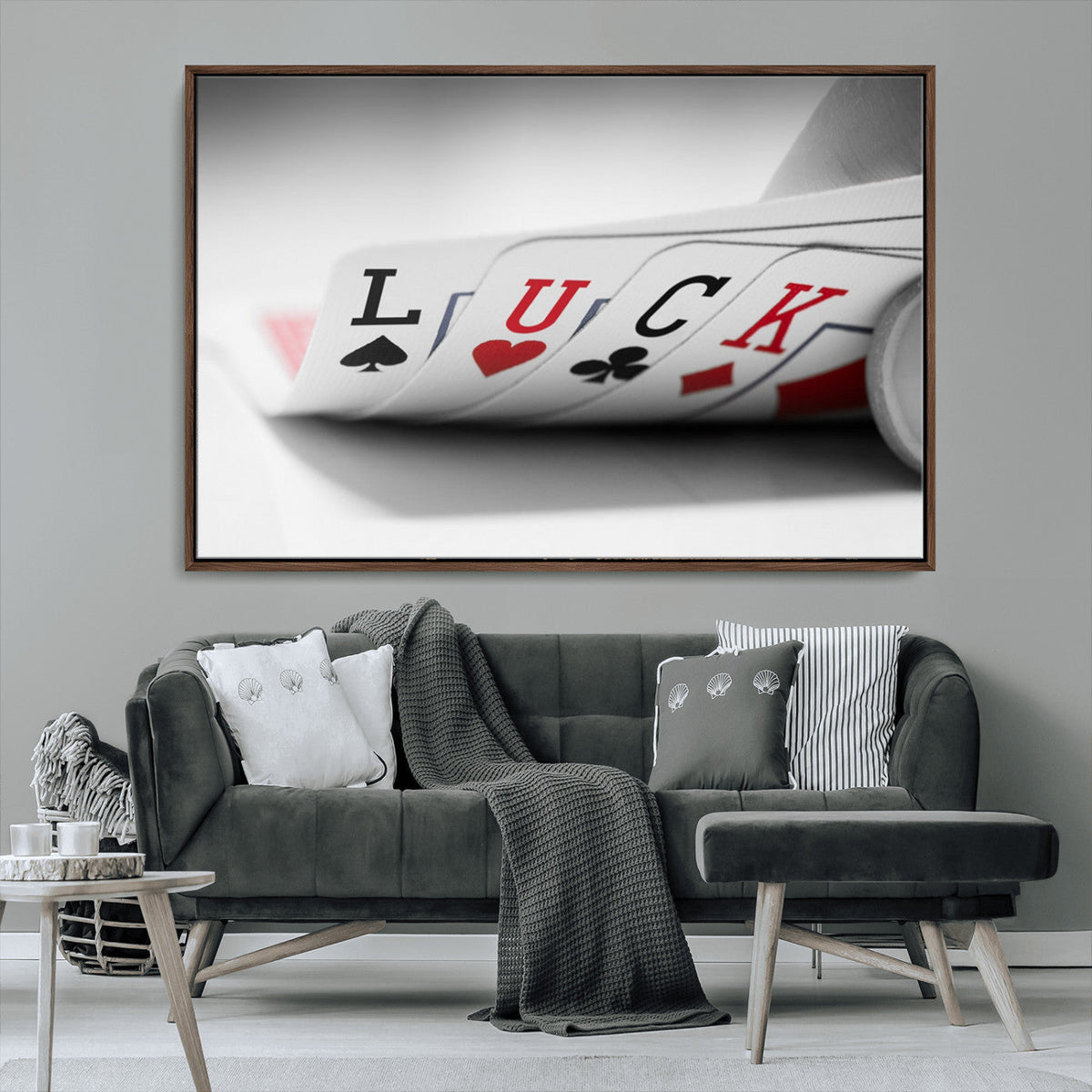 Framed Lucky Poker Cards Canvas | Modern Triptych Wall Art for Game Rooms