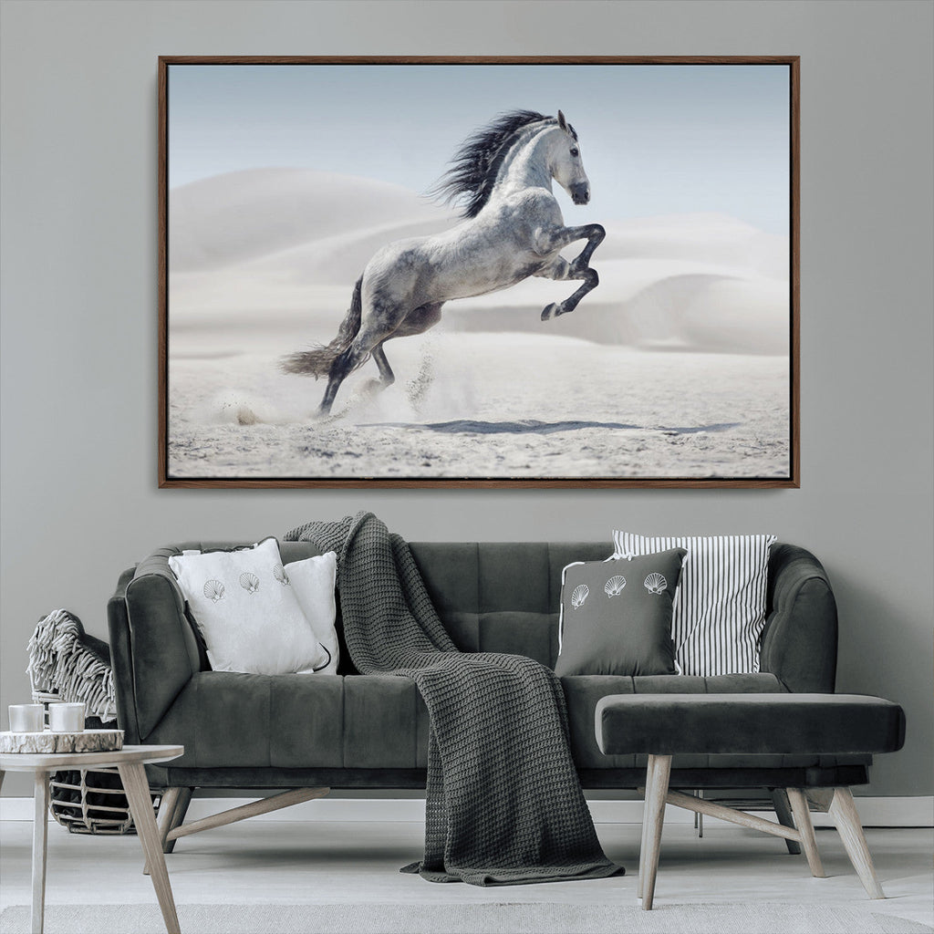 Prancing Horse Desert Large Wall Art Canvas Print, Majestic Horse Animal Artwork
