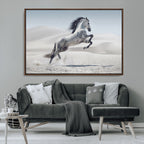 Prancing Horse Desert Large Wall Art Canvas Print, Majestic Horse Animal Artwork