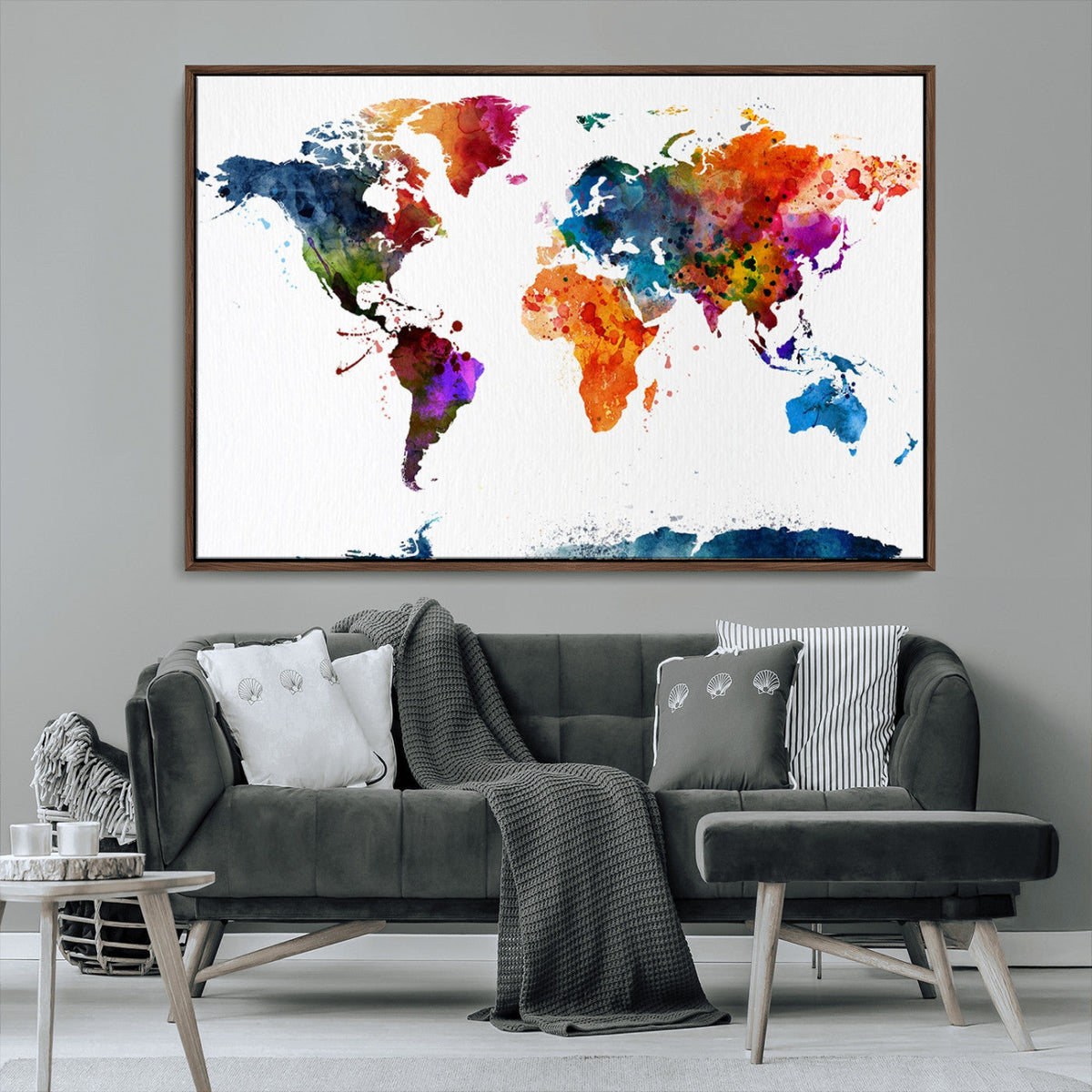 Bold Colorful World Map Canvas Print | Detailed Map of the World Wall Art