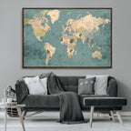 Classic World Map Canvas Print | Framed Vintage Map Wall Art