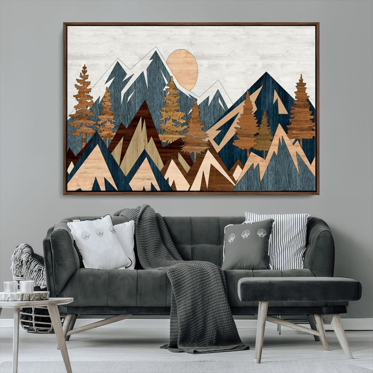 Abstract Wood Panel Effect Mountain Range Wall Art Canvas Print
