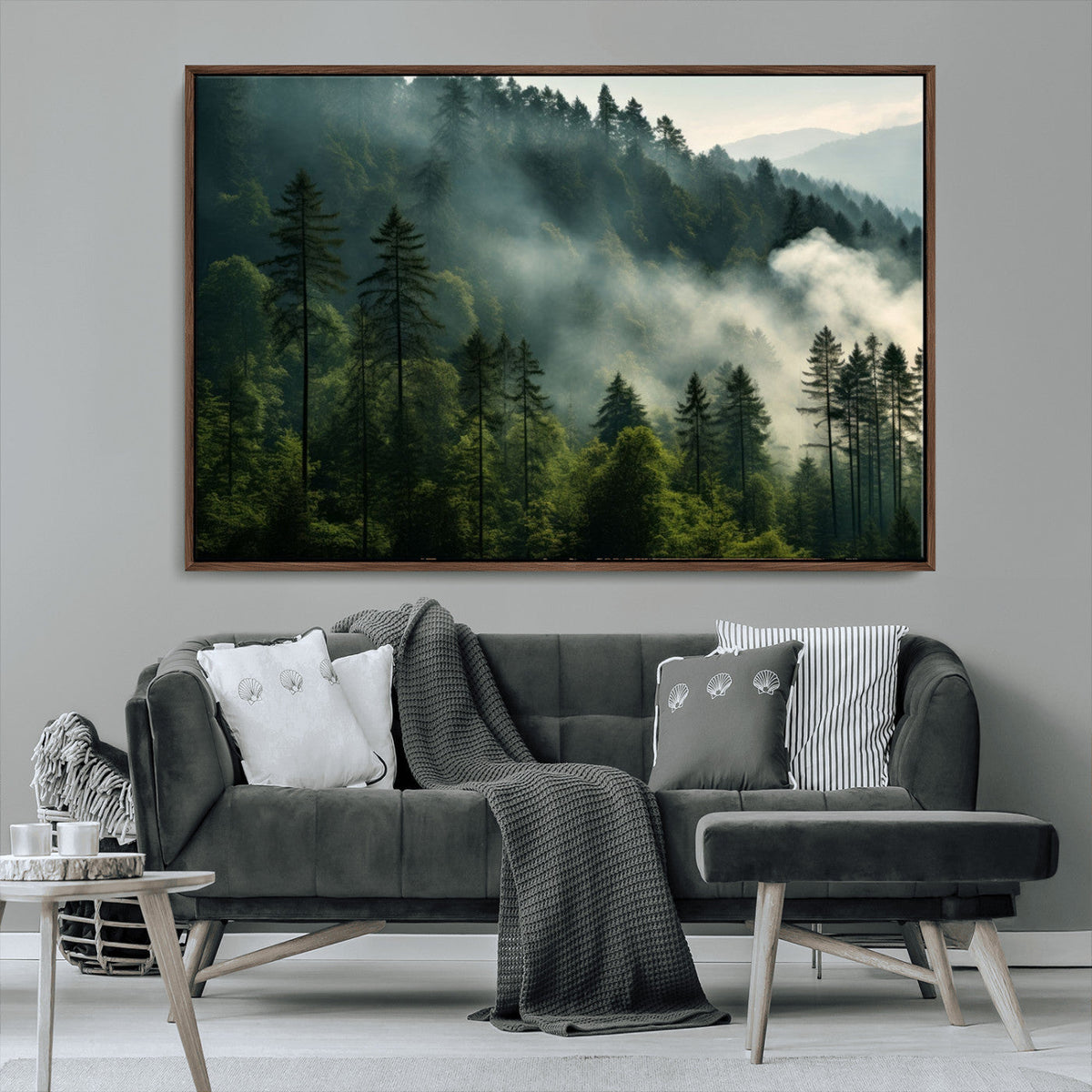 Misty Forest Wall Art Premium Canvas Print, Foggy and Serene Atmosphere