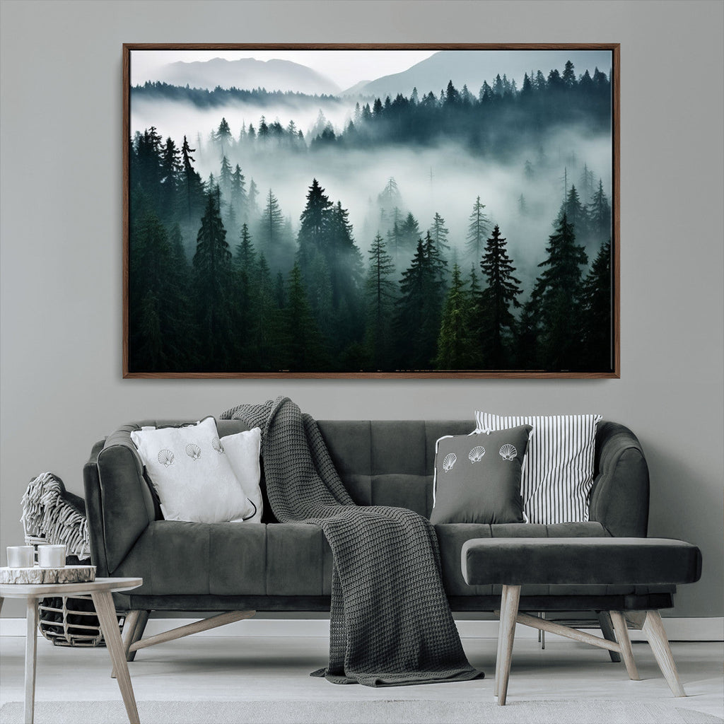 Captivating Misty Forest Wall Art Canvas, Premium Canvas Print of a Foggy and Serene Atmosphere
