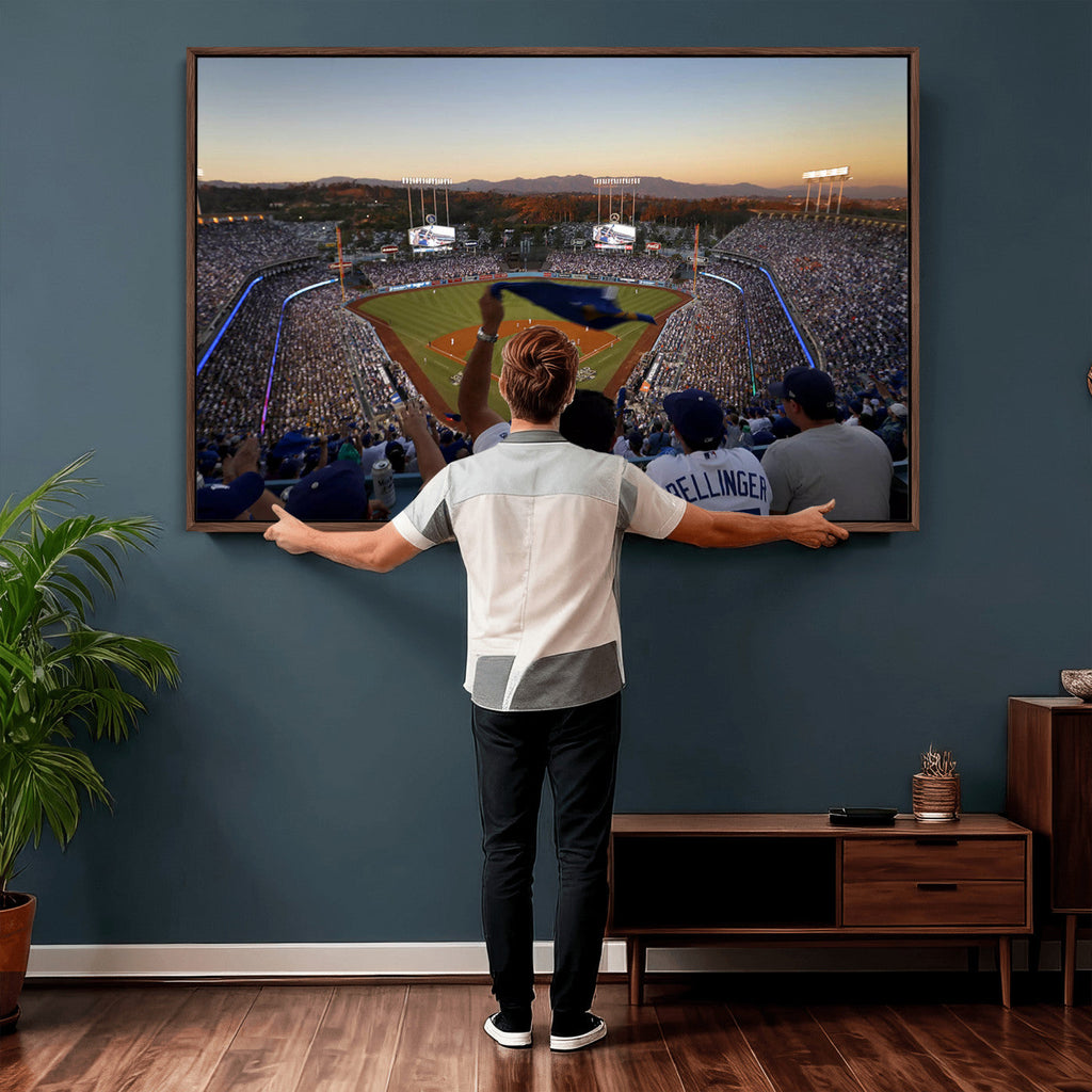Dodger Stadium Sunset Game Triple Canvas Wall Art, Los Angeles Dodgers MLB Match