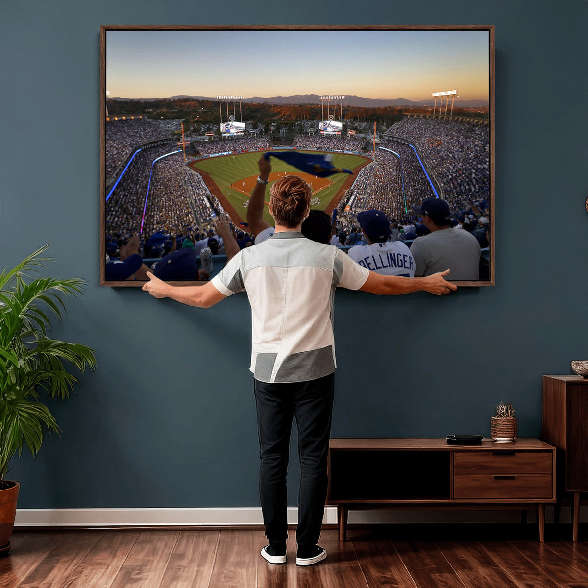 Dodger Stadium Sunset Game Triple Canvas Wall Art, Los Angeles Dodgers MLB Match