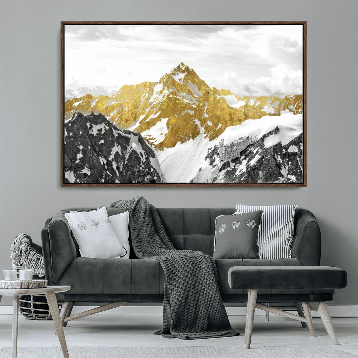 Gold Abstract Mountains Wall Art Print on Canvas, Nature Wall Art Print