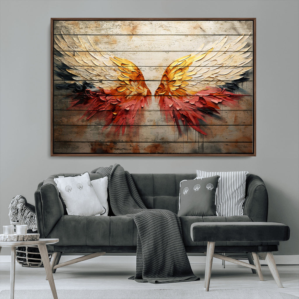 Abstract Angel Wings Canvas Wall Art, Modern Angelic Wings Decor, Framed and Ready to Hang