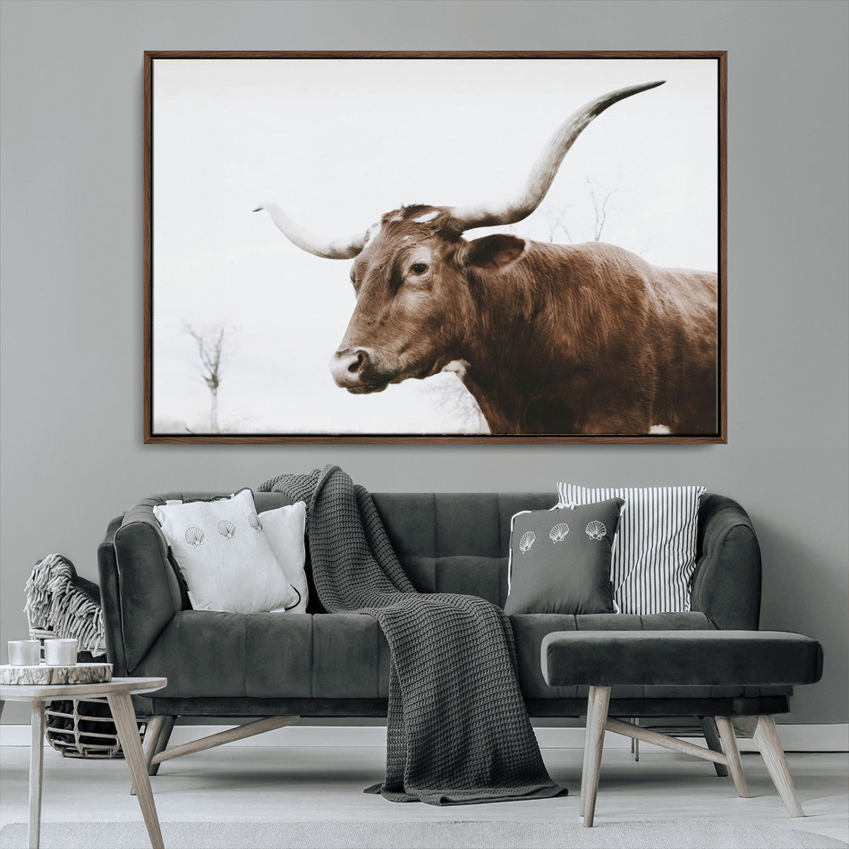 Rustic Bull Wall Art Canvas Print, Modern Longhorn Farmhouse Animal Decor