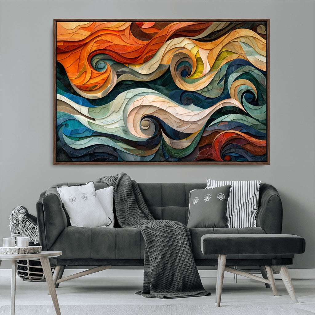 Abstract Wave Wall Art, Ready to Hang Framed Canvas Print | Extra Large 3 Piece Canvas Wall Art