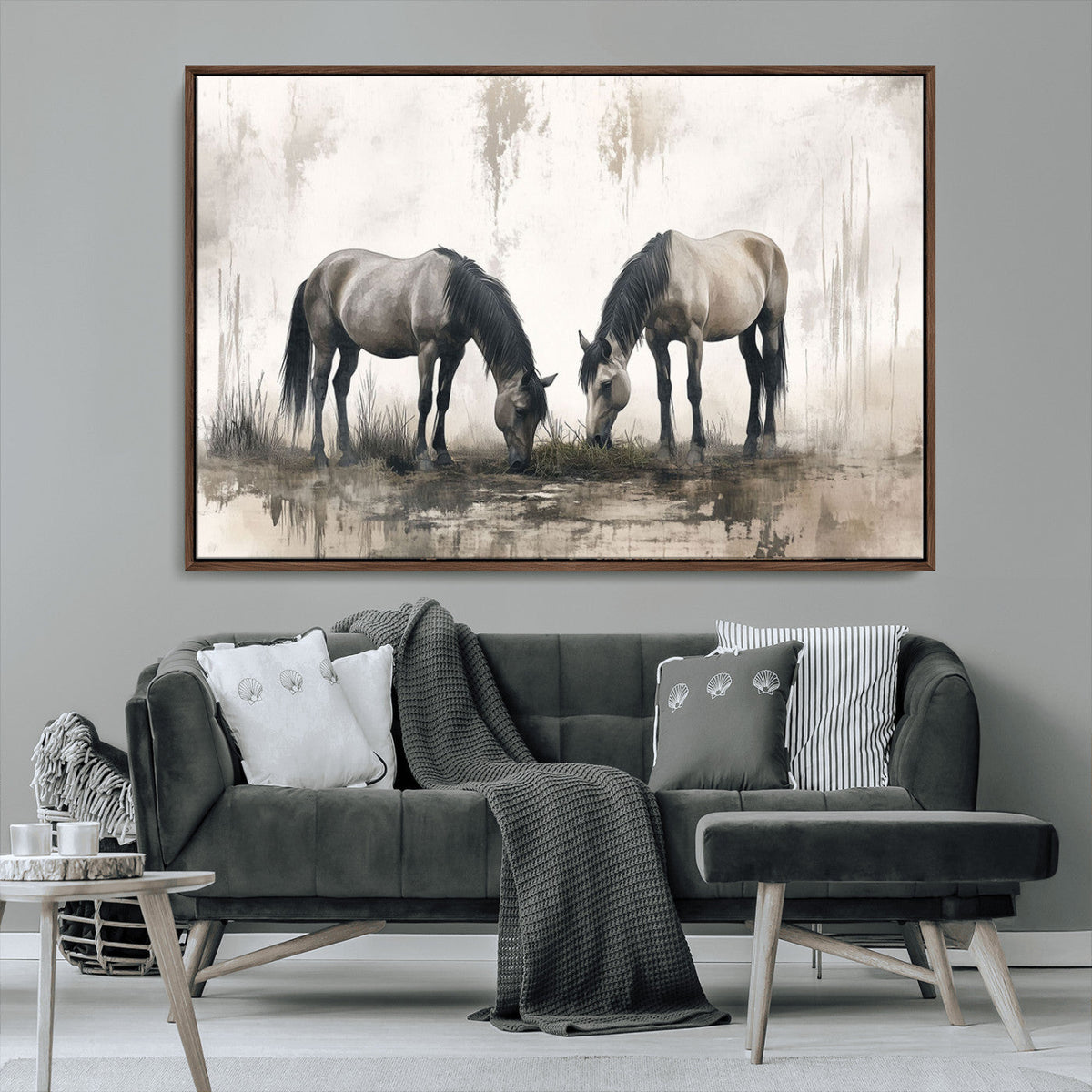 Chinese Ink Style Vintage Horses Wall Art Canvas Print