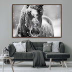 Black and White Horse Winter Wall Art, Ready to Hang