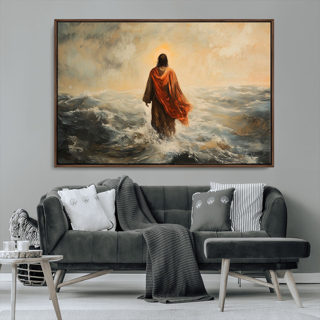 Jesus Walking on Water, Christian Wall Art, Jesus Christ Oil Painting Style Print