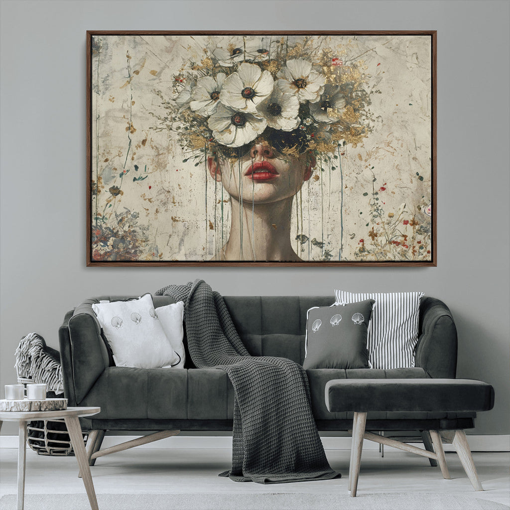 Abstract Floral Women Pastel Wall Art Canvas Print