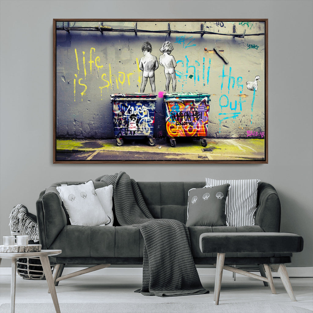 Banksy Life is Short Wall Art, Iconic Graffiti Street Art Canvas Print