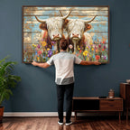 Cute Highland Cow Canvas Wall Art - Rustic Farmhouse Decor