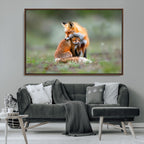 Heartwarming Fox and Baby Cub Wall Art | Canvas Print of Foxes in Nature