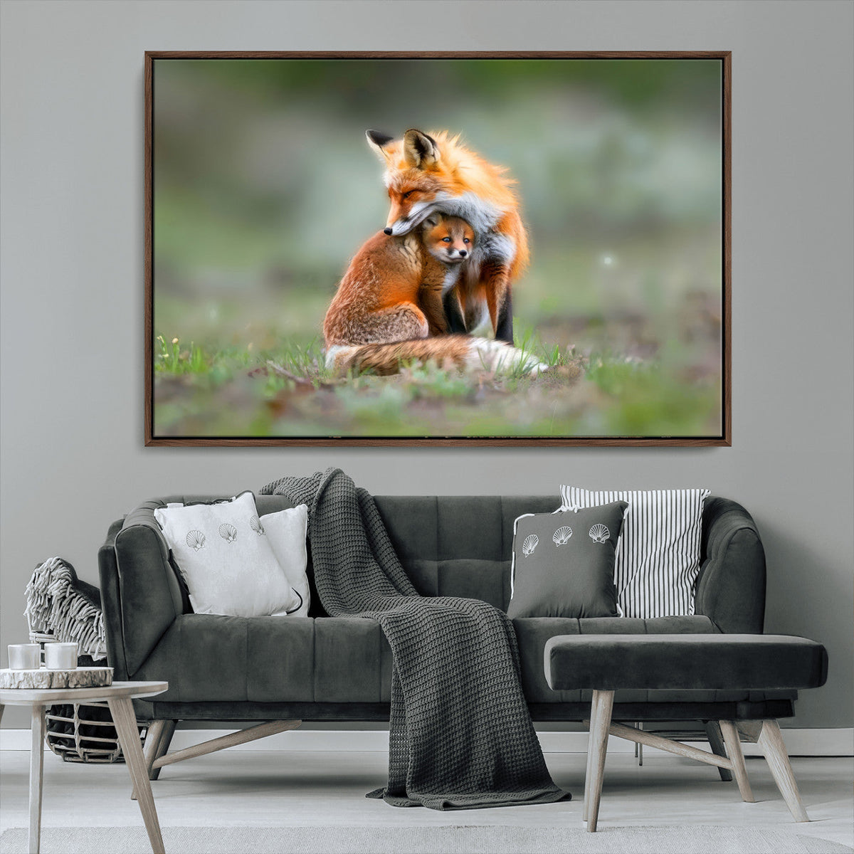 Heartwarming Fox and Baby Cub Wall Art | Canvas Print of Foxes in Nature