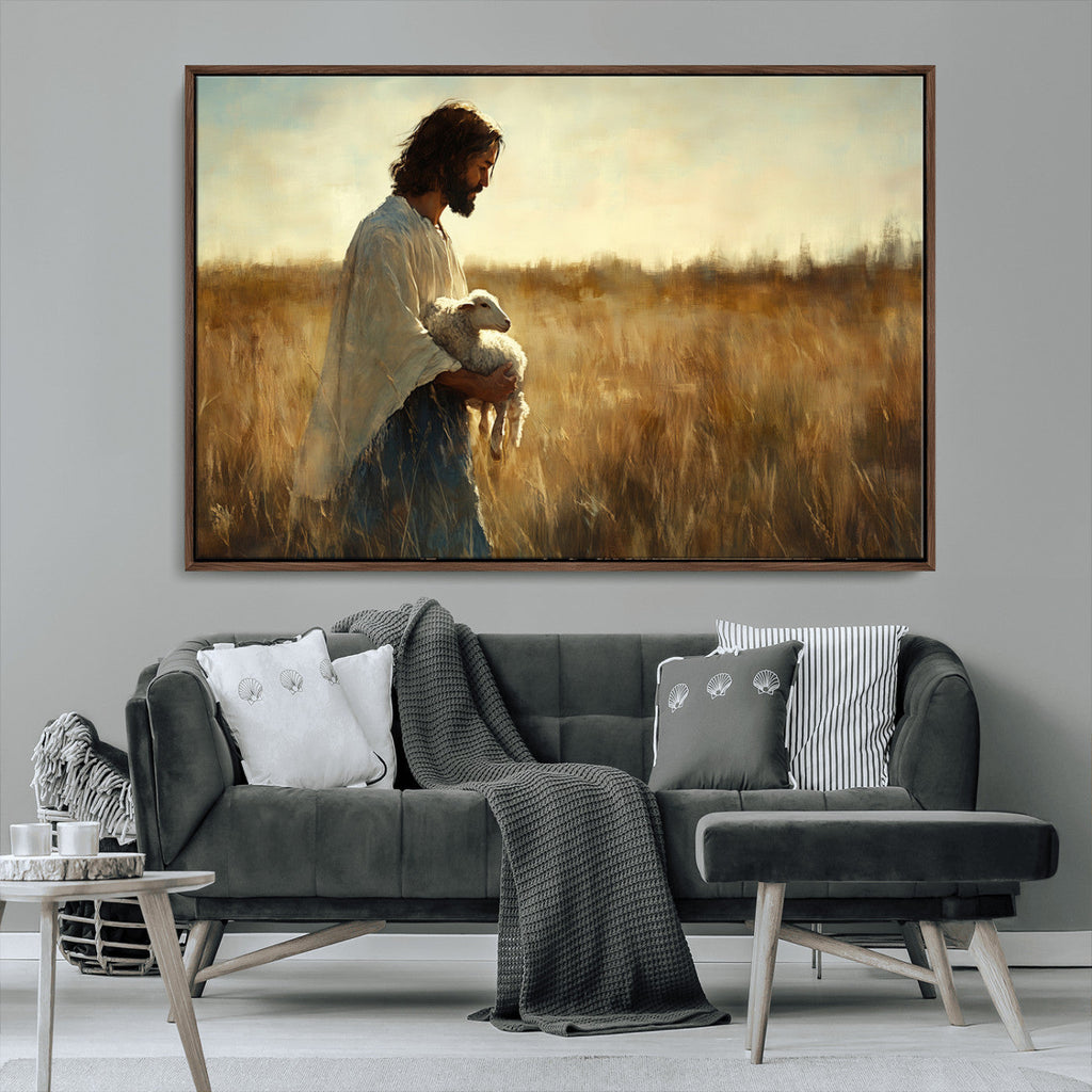 Jesus the Good Shepherd Wall Art Canvas Print, Inspirational Christian Religious Print for Prayer Room