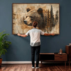 Rustic Grizzly Bear Wall Art, Abstract Grizzly 399 Bear Canvas Print, Woodland Wildlife