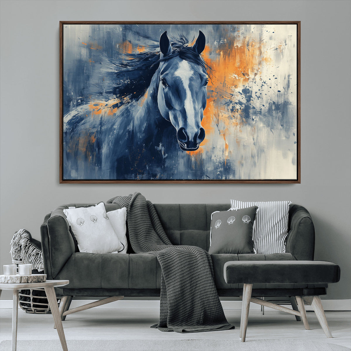Abstract Blue Horse Wall Art Print Canvas | Western Horse Wall Art for Farmhouse Decor
