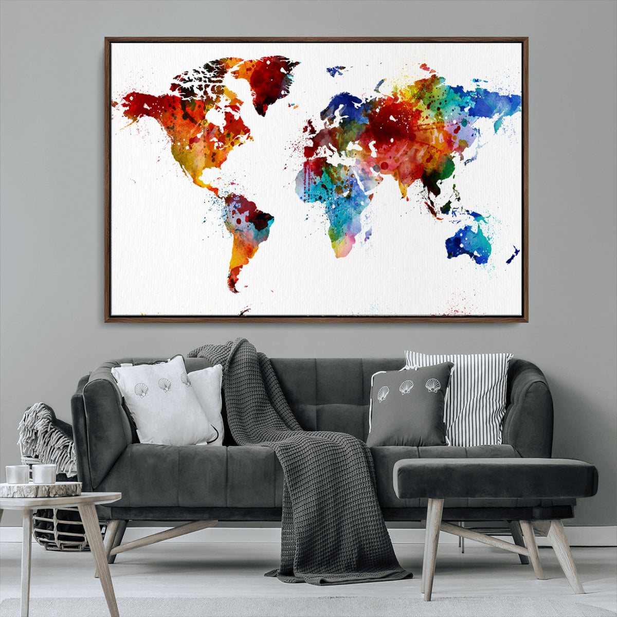 Colorful World Map Canvas Wall Art Print, Contemporary Global Map Artwork