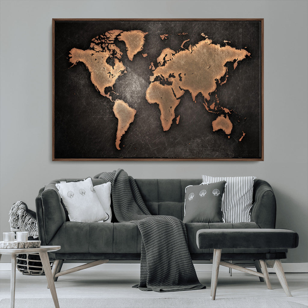 World Map Canvas Print | Framed Travel Map Wall Art for Couples