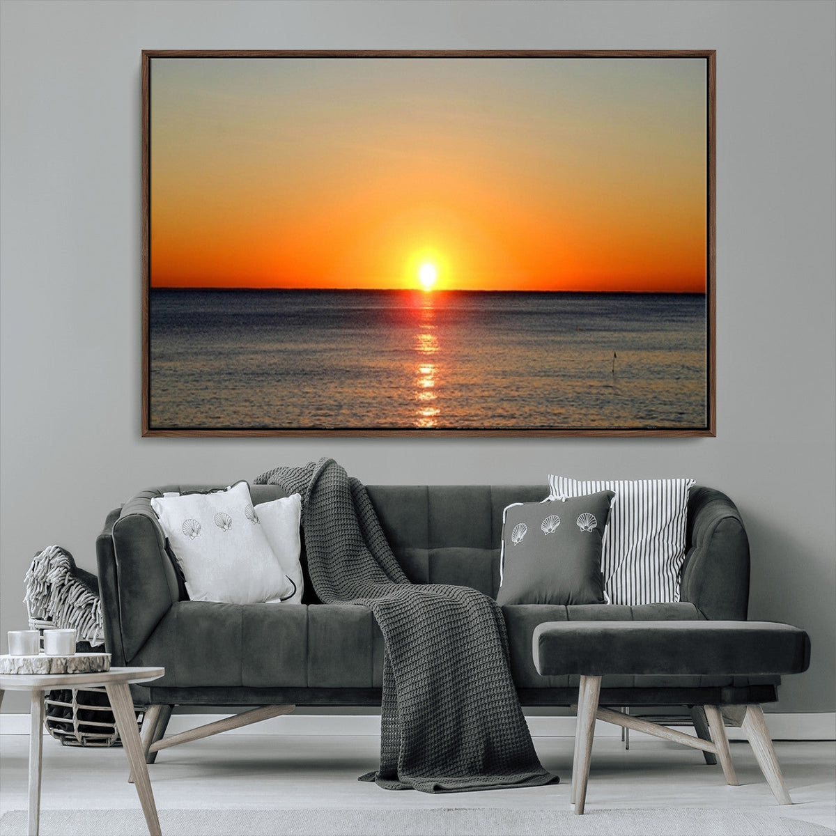 Golden Horizon Sunset Over Ocean Wall Art Canvas Print | Tropical Beach Canvas