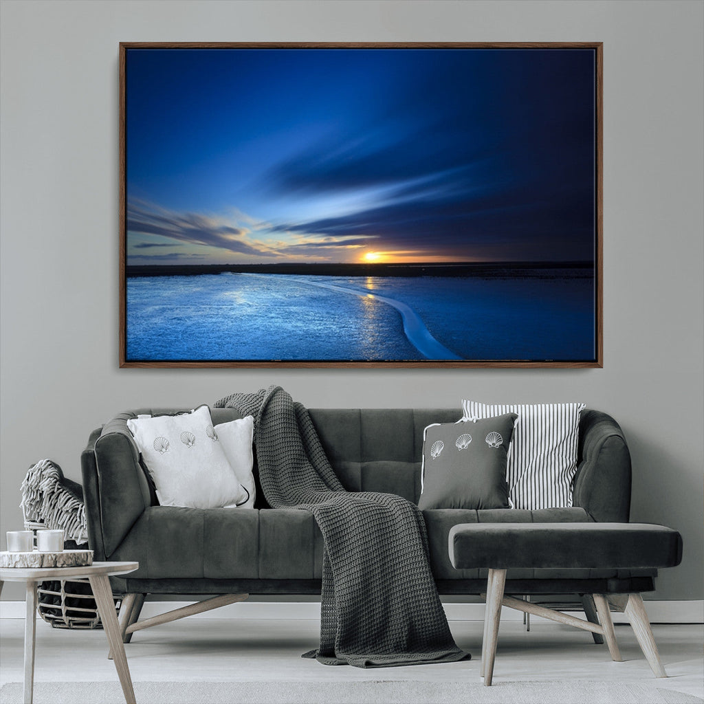 Blue Sunset Ocean Canvas Wall Art Print | Serene Coastal Horizon