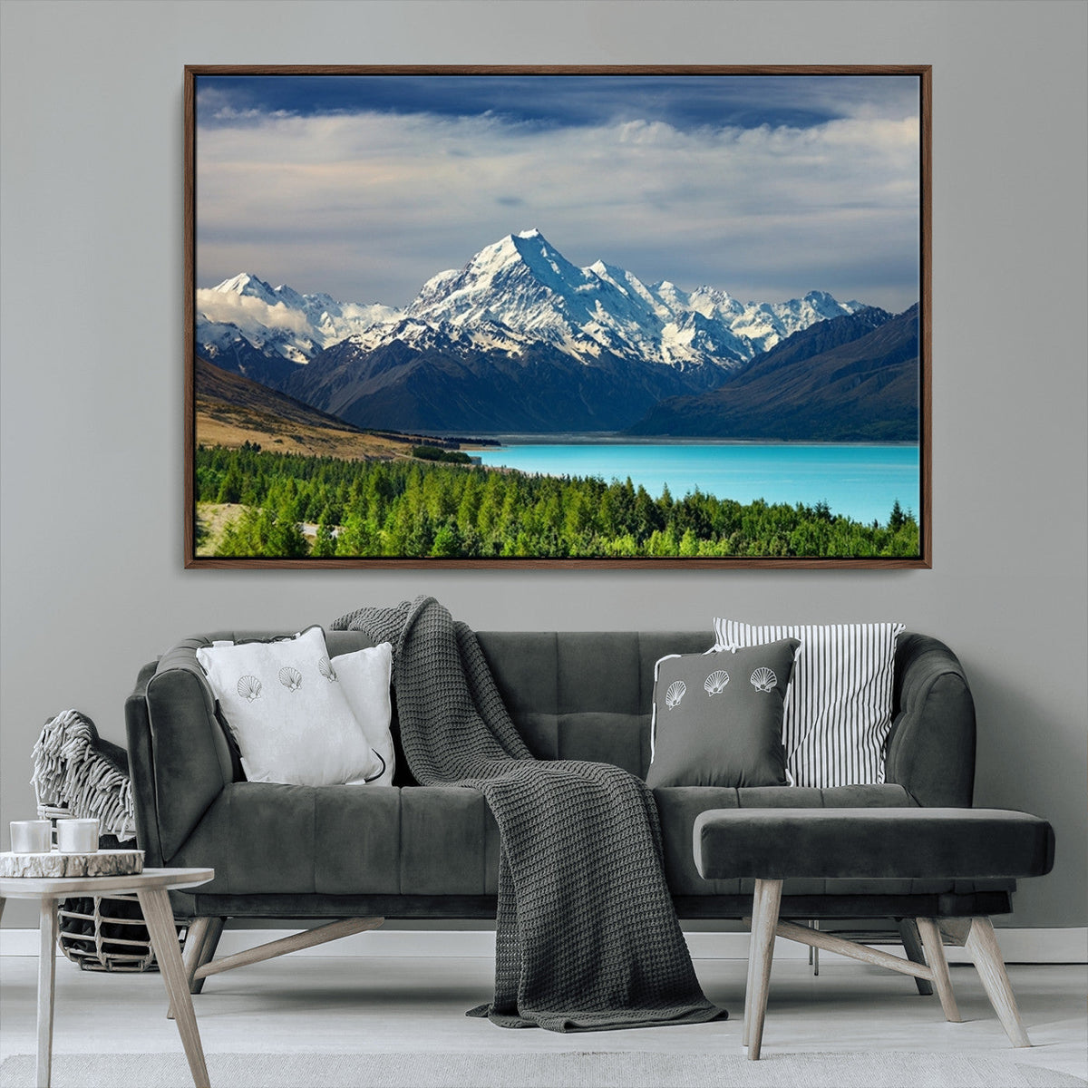 Mount Cook and Lake Pukaki Canvas Wall Art Print | Majestic Snow Capped Peaks
