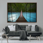 Suspension Bridge Over River Canvas Art | 3-Panel Nature Wall Art