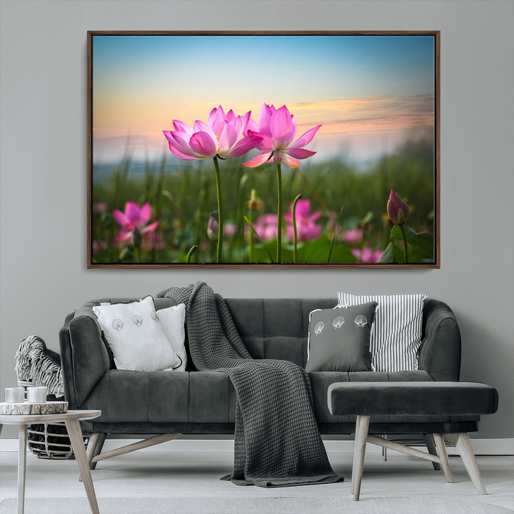 Pink Flower on the Mountain Canvas Print, Framed Pink Flower Canvas Wall Art