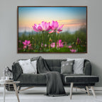 Pink Flower on the Mountain Canvas Print, Framed Pink Flower Canvas Wall Art