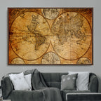 Vintage World Map Canvas Print | Antique Push Pin Travel Map