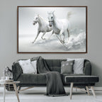 Large Wall Art Canvas Print, Beautiful Running White Horses
