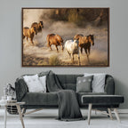 Large Wall Art 5 Horses Running on Sand Canvas Print