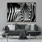 Zebra Wall Art | Zebra Close Up Canvas Print | Framed Black and White Wildlife