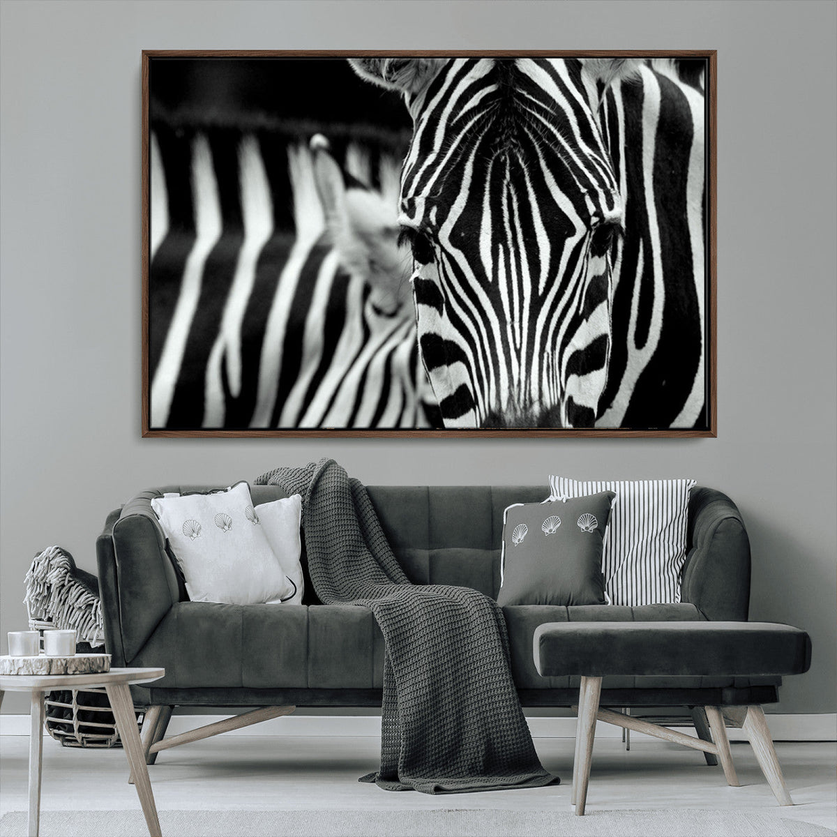 Zebra Wall Art | Zebra Close Up Canvas Print | Framed Black and White Wildlife