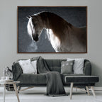 Large Wall Art Cream Colored Horse on Grey Background Canvas
