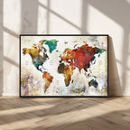 Watercolor World Map Canvas Print | Framed Travel Map Wall Art for Couples