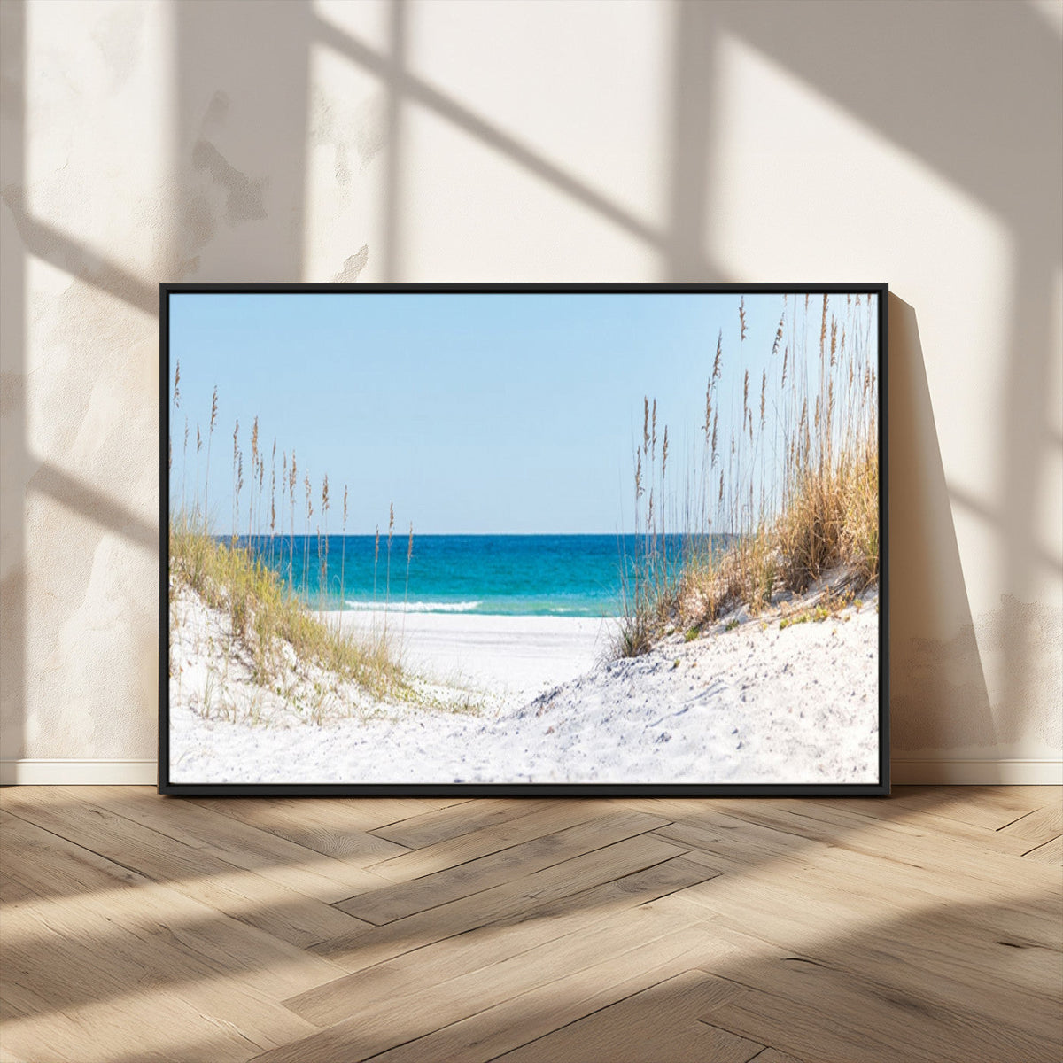 Serene Coastal Dune Path with Ocean View, 3-Panel Beach Canvas Wall Art