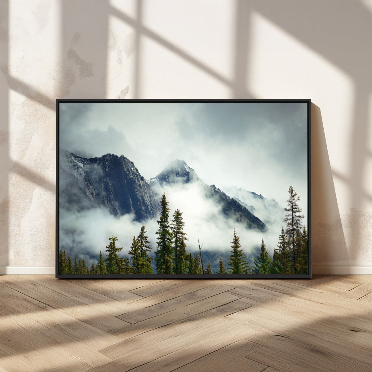 Mountain Mist Canvas Wall Art Print | 3-Panel Foggy Forest and Mountain Landscape