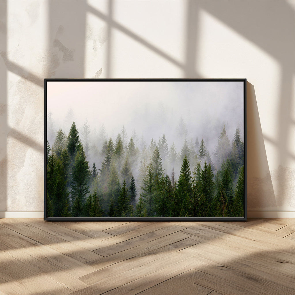 Forest Wall Art Canvas Print | Foggy Forest Wall Art | Pine Wood Forest Print
