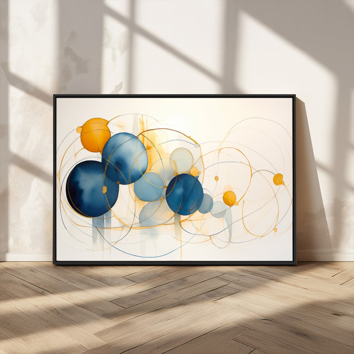 Geometric Blue Orange Abstract Wall Art Canvas, Geometric Blue Orange Canvas Print
