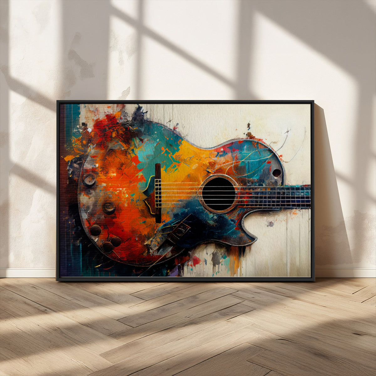 Abstract Guitar Wall Art Canvas | Vibrant Music-Inspired Art for Living Room or Studio