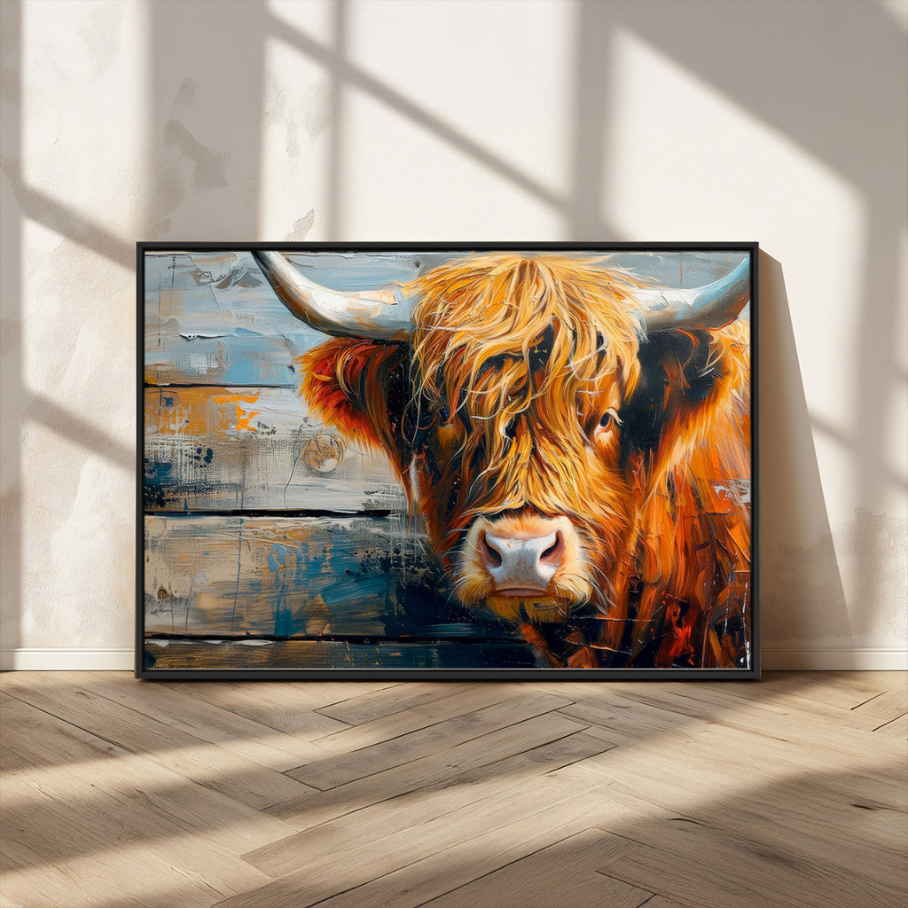 Highland Cow Abstract Canvas Wall Art, Bold Farmhouse Decor