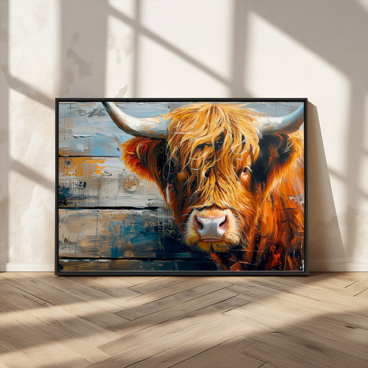 Highland Cow Abstract Canvas Wall Art, Bold Farmhouse Decor